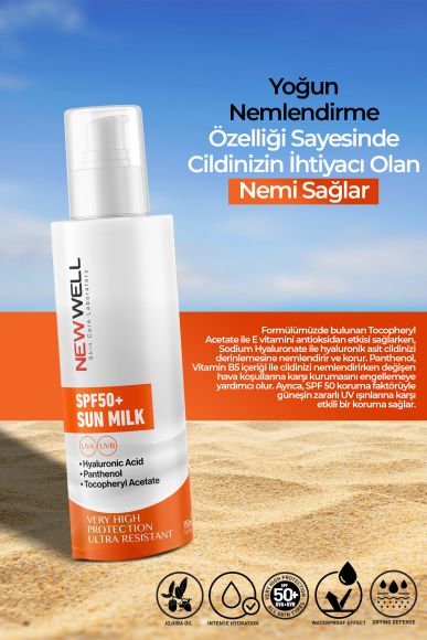Güneş Sütü Yüksek Koruma SPF50+,Hyaluronic Acid 150 ML - 2