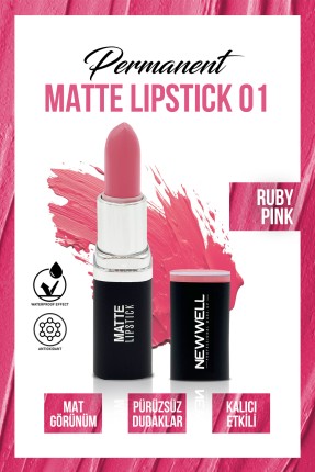 Permanent Matte Lipstick 01 Ruby Pink | Uzun Süre Kalıcı - 2