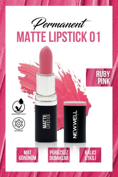 Permanent Matte Lipstick 01 Ruby Pink | Uzun Süre Kalıcı - 2