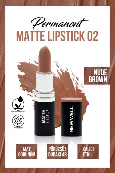 Permanent Matte Lipstick 02 Nude Brown | Uzun Süre Kalıcı - 2