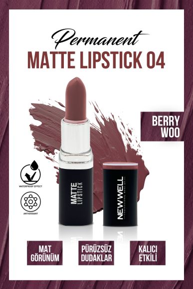 Permanent Matte Lipstick 04 Berry Woo | Uzun Süre Kalıcı - 2