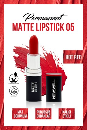 Permanent Matte Lipstick 05 Hot Red | Uzun Süre Kalıcı - 2