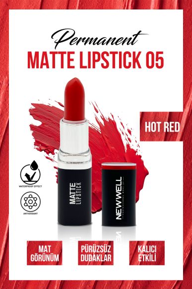 Permanent Matte Lipstick 05 Hot Red | Uzun Süre Kalıcı - 2