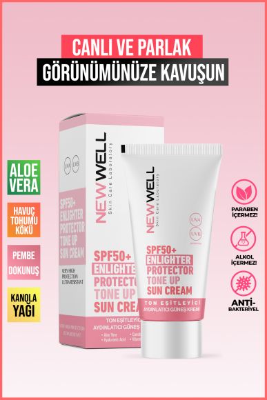 Ton Eşitleyici Yüksek Koruma Etkili Spf50+ Aydınlatıcı Pembe Yüz Güneş Kremi 50 ML - 3