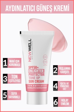 Ton Eşitleyici Yüksek Koruma Etkili Spf50+ Aydınlatıcı Pembe Yüz Güneş Kremi 50 ML - 5