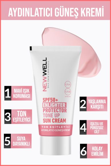 Ton Eşitleyici Yüksek Koruma Etkili Spf50+ Aydınlatıcı Pembe Yüz Güneş Kremi 50 ML - 5